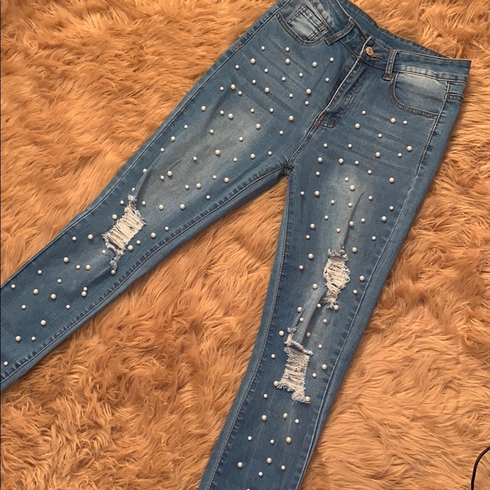 Pearl Embellished Jeans